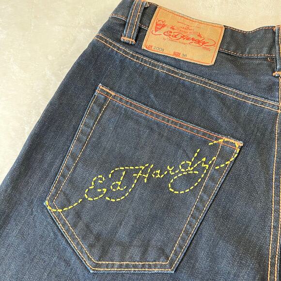 Ed Hardy Love Kills Slowly Embroidered Skull Jean Shorts men’s size 36 Y2K - Picture 9 of 10